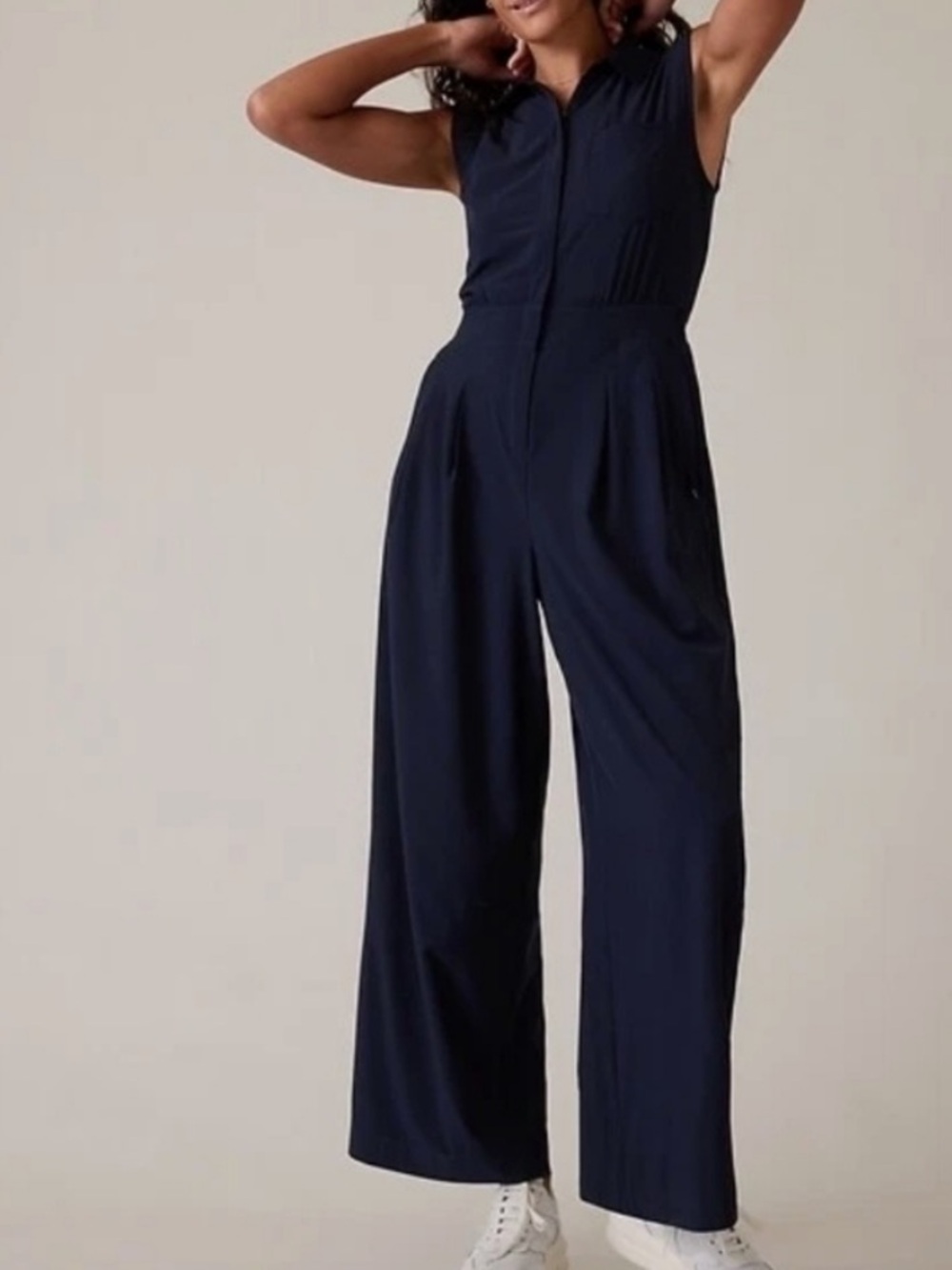 Athleta Brooklyn Heights Wide Leg Jumpsuit Navy Blue 6 Tall